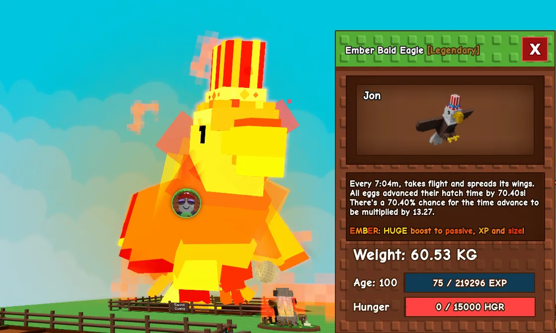 60.53kg Age 100 Ember Bald Eagle