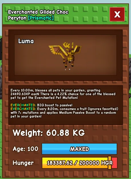 NEW OP PET HUGE EVERCHANTED GILDED PERYTON 60 TO 61 KG — Account account