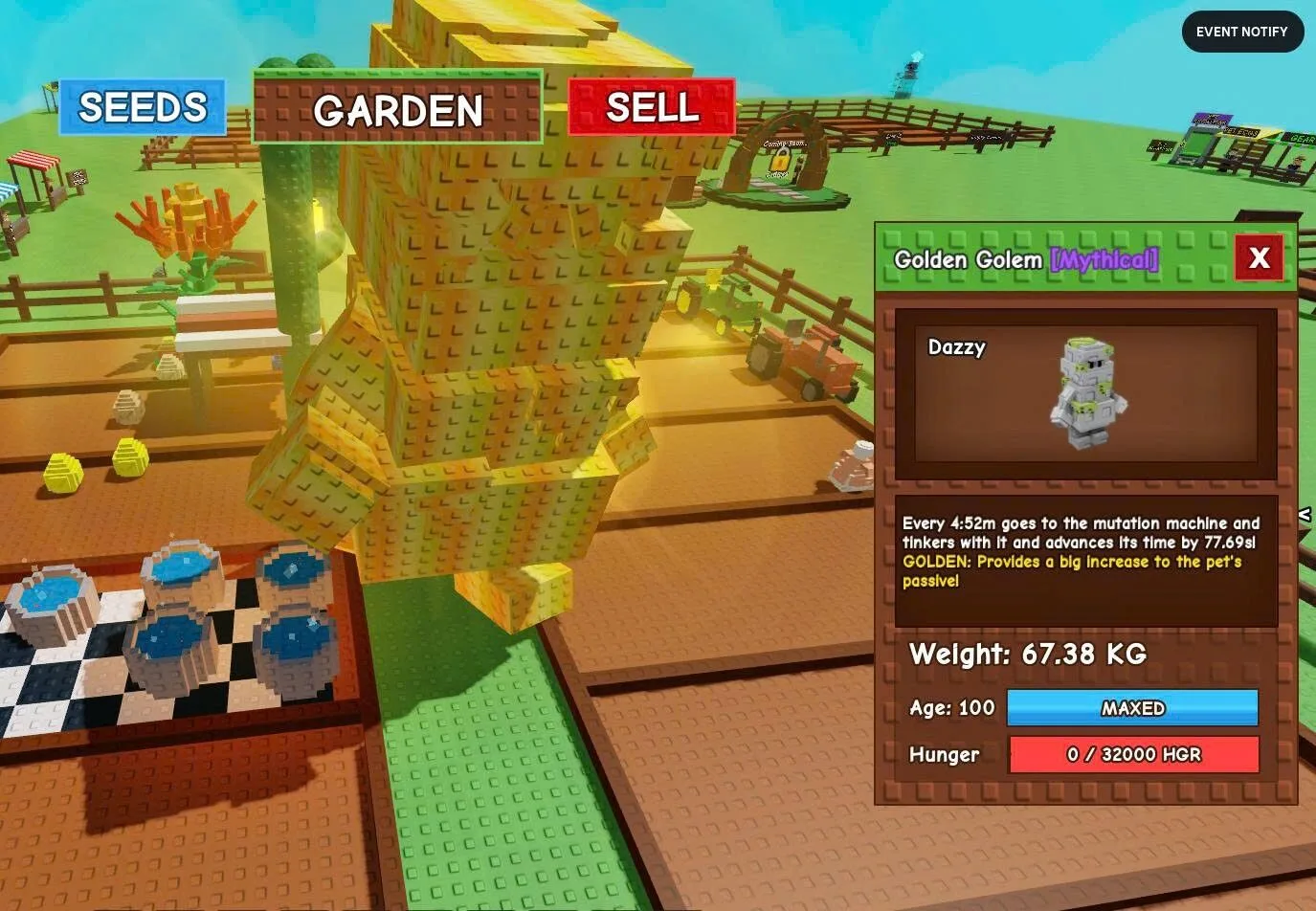 Golden Golem No Toy 67.38KG / AGE 100 / Grow A Garden / Fast Delivery