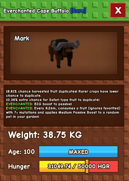 CHEAP 38kg Everchanted Cape Buffalo! 18.81 chance to duplicate harvested fruits! Fast Delivery