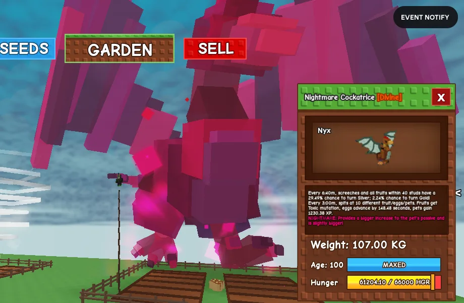 Nightmare Colossal Titanic Huge Cockatrice 107kg+ Age 100 Maxed Big Size Gigantic — Account account