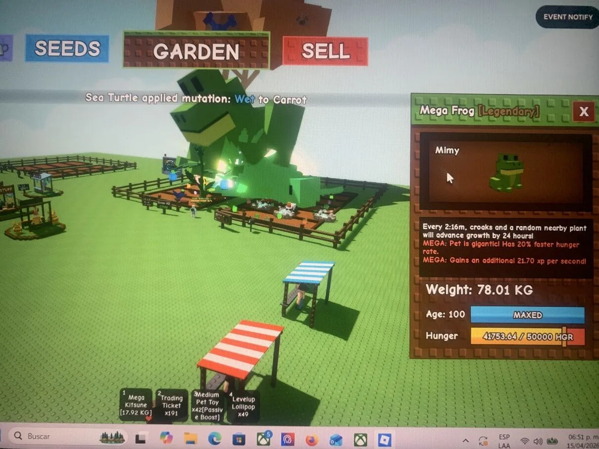 Frog Mega 78.01 kg only 8 Age 100 Free two French Fly Ferrer Age 100 And 8 ostrich Grow a Garden — Account account