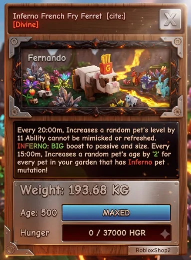 193.68KG INFERNO GIGANTIC FRENCH FRIES FERRET I MAX 500 AGE l READY TO USE - 15 SEC MAX CD - NO TOY LIMITED STOCK — Account account