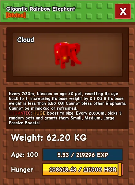 Huge RARE 62.20KG Age 100 Rainbow/RBH Elephant — Account account