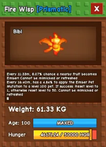 Huge Fire Wisp 60-61kg Fire Wisp (NEW OP PET) Better than Venom Mutation!