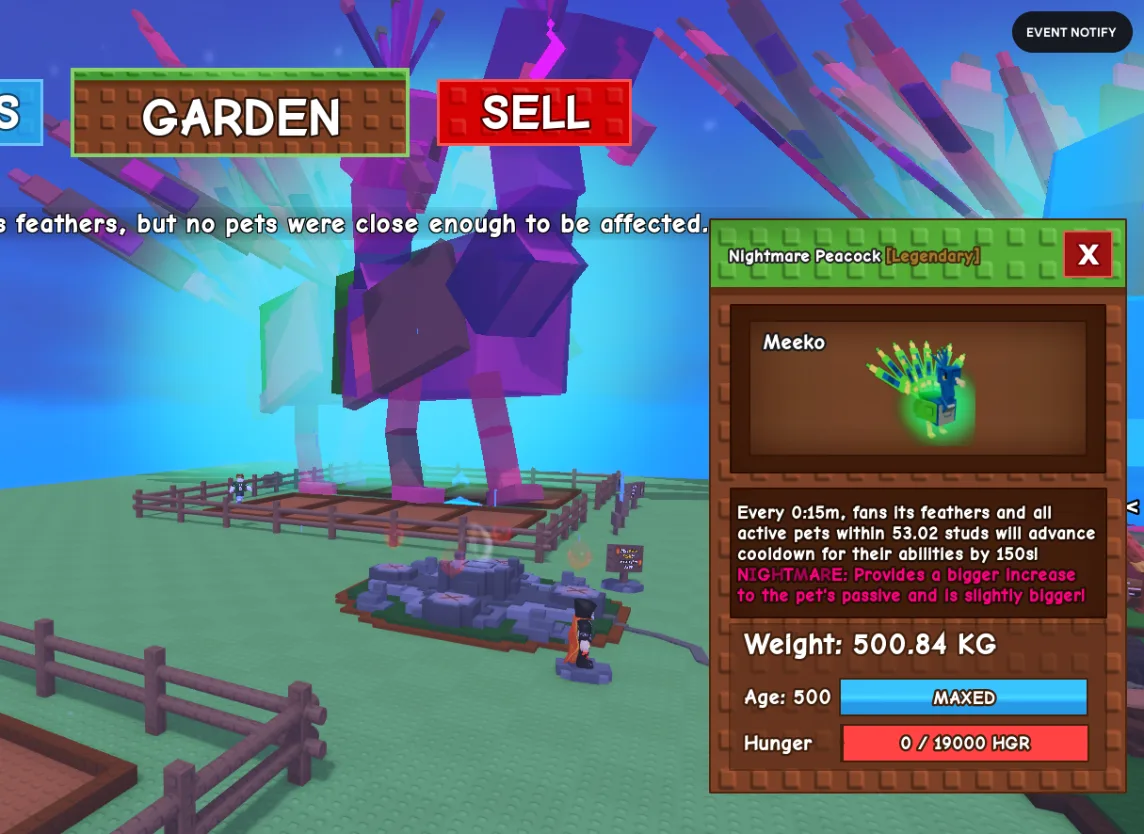 500 KG++ PEACOCK MAX LEVEL AGE 500 // 15S CD PEACOCK MAX PASSIVE MAX CAP COLOSSAL BORN 10KG BASE