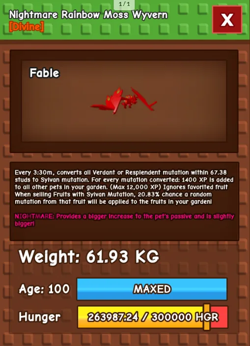 HUGE RAINBOW MOSS WYVERN NM / VENOM / EVER 60KG-61KG AGE 100