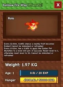 NEW PET HUGE RAINBOW HATCH FIRE WISP 60 to 61KG+ AGE 100 SUPER BIG! (Reference Pic) Grow a Garden Fast Delivery! (FOR BOOSTING) — Account account