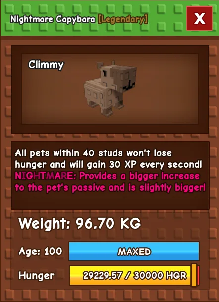 GODLY TITANIC COLOSSAL NIGHTMARE CAPYBARA 96.70 KG Age 100 — Account account