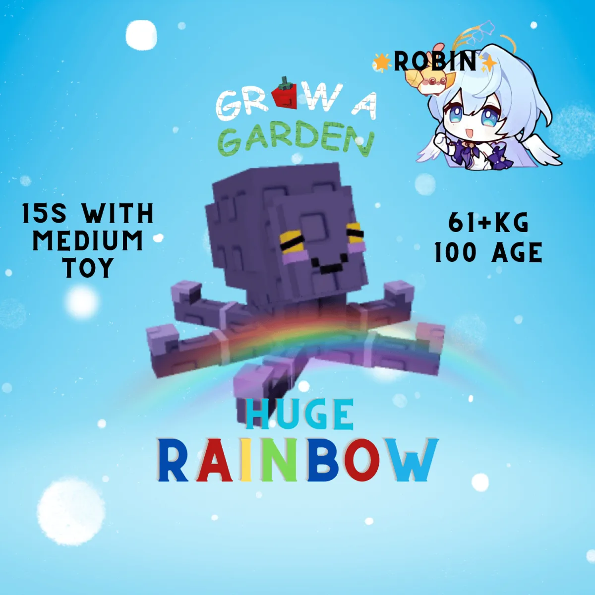Rainbow HUGE Mimic Octopus - 60-61+KG - 15s With Medium Toy - Grow a Garden — Account account