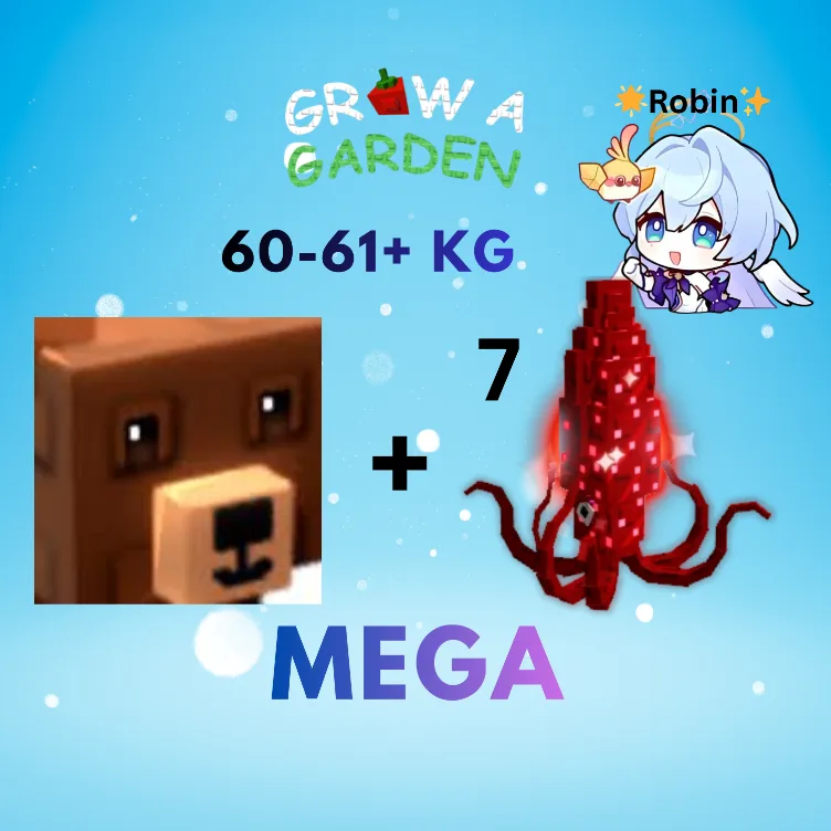 HUGE MEGA GIANT Grizzly Bear + 7 Ruby Squid - 60-61+KG - 1 Garden Visual - Max Big Size - Grow a Garden