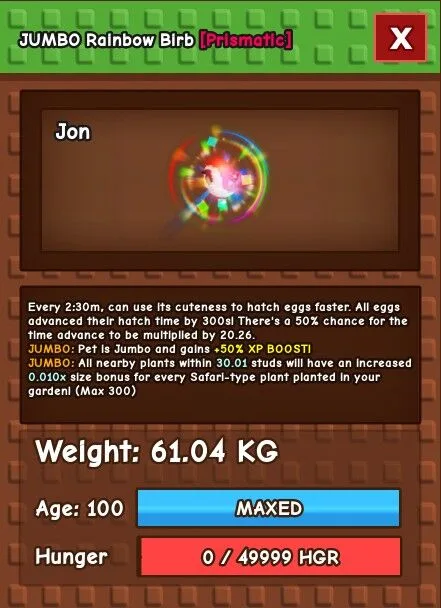 Rainbow Hatch Birb 61KG+