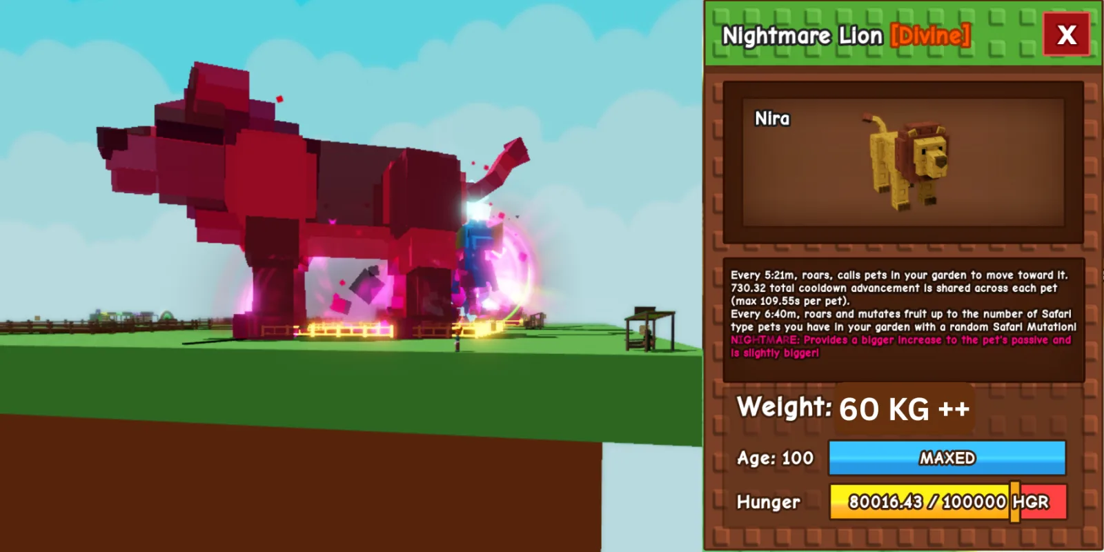 HUGE LION 60 KG ++ NIGHTMARE MAX LEVEL 100 RBL Grow A Garden