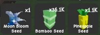 1x Moon bloom seed + 1.1k Pineapple seed + 36.1k Bamboo seed Instant Delivery Safe Trade Grow a Garden 2 H1
