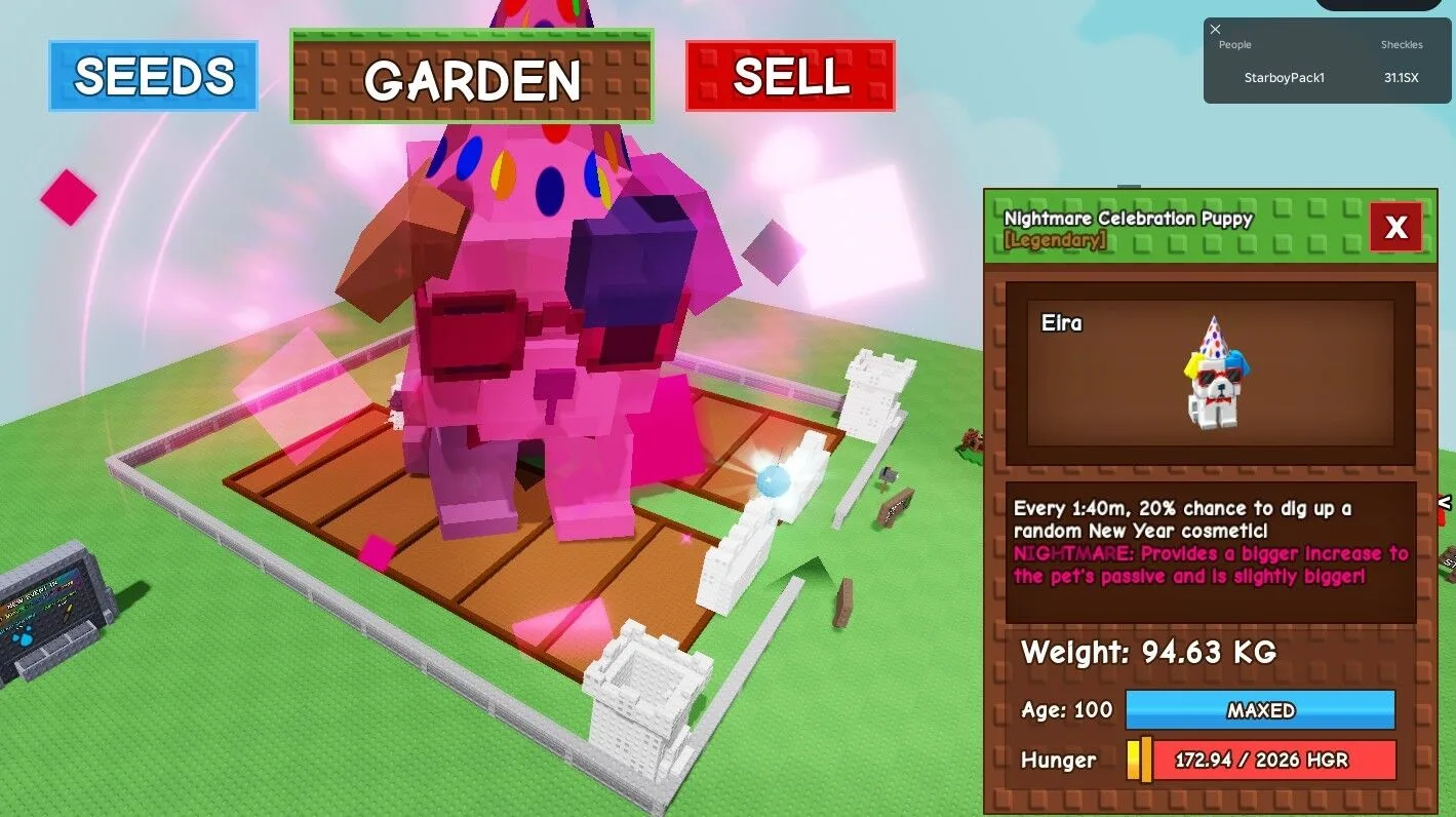 GODLY NIGHTMARE CELEBRATION PUPPY ! 94.63 KG AGE 100 SUPER BIG!! (Actual Pic) Grow a Garden Fast Delivery! (FOR COLLECTORS) — Account account