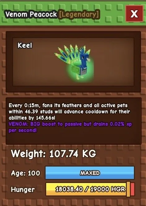 TITANIC VENOM PEACOCK 15s CD 107.74kg Age 100 Instant delivery — Account account