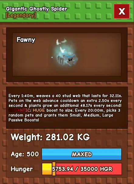 GIGANTIC GHOSTLY SPIDER 281.02KG AGE 500 - INSTAN DELIVERY