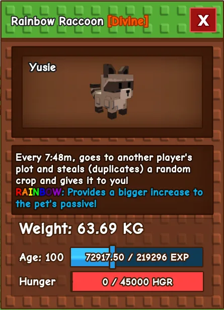 HUGE RAINBOW RACCOON 63KG / AGE 100