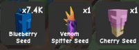 1x Venom Spitter Seed + 1x Cherry seed + 7.4k BLUEBERRY SEED Instant Delivery Safe Trade Grow a Garden 2 H1