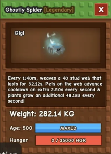 Huge Ghostly Spider 280KG+ Maxed Age 500 GHS