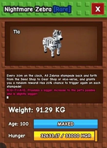 Godly Zebra (91.29 KG) ONLY 30s COOLDOWN! Tallest Pet In-Game! — Account account