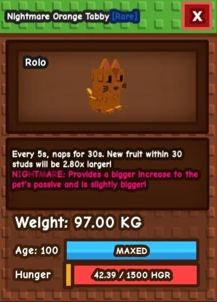 Godly / Titanic / Huge NIGHTMARE Orange Tabby - 97.00 KG (Age 100) 5s cooldown