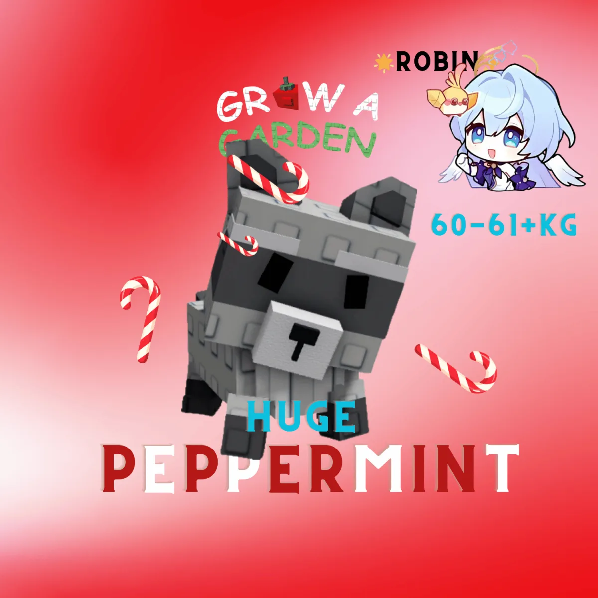 HUGE Peppermint Raccoon - 60-61+ KG - Super Rare Mutation Pet - Grow a Garden — Account account