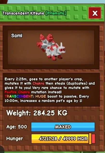 TRANSCENDENT Kitsune 280+Kg Age 500 Max Level