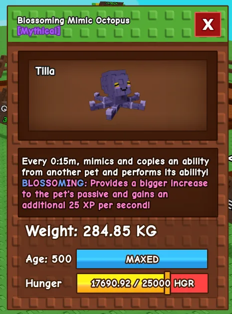 280kg+ Blossoming Mimic octopus Max skill 15s cd Max capped Rare Mutation