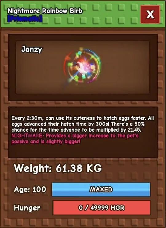 RAINBOW HATCH BIRB ( 60KG++ ) CHEAPEST PRICE — Account account