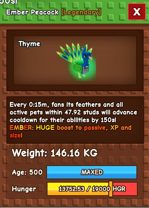 Ember Peacock 146KG Legendary