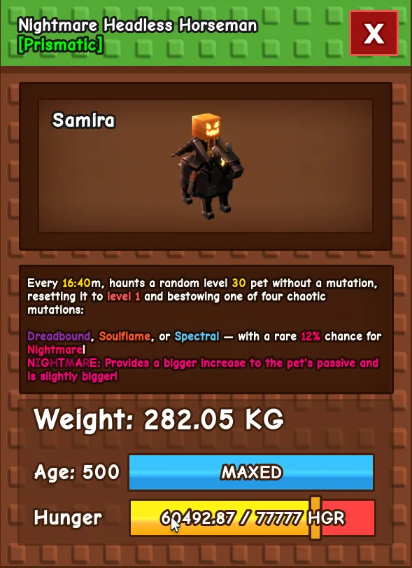 HUGE HEADLESS HORSEMAN NM / VENOM / EVER 280KG+ AGE 500