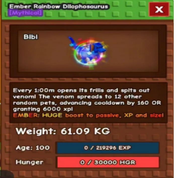 Ember Rainbow Dilophosaurus 60 Kg ++ Ready Stock Trusted Seller