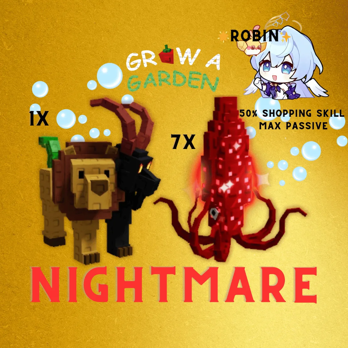 1 Nightmare Chimera + 7 Nightmare Ruby Squid - Double Purchase Max (50 ) - Grow a Garden — Account account