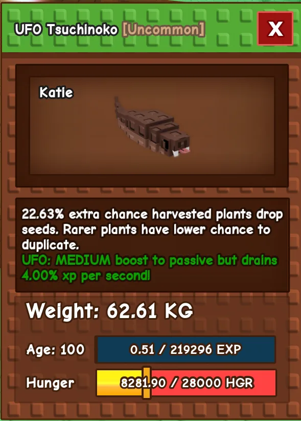 Huge Tsuchinoko 62.61 KG Level 100 UFO Mutation — Account account