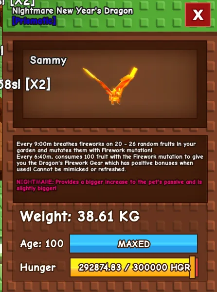 Huge Nightmare New Year's Dragon 38kg Max Level — Account account