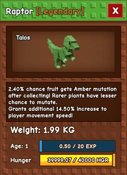 Raptor LEGENDARY Age 1 1.99KG