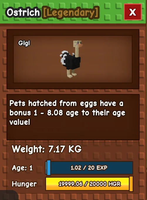 SEMI TITANIC OSTRICH AGE 1 7.17KG GAG PET INSTANT DELIVERY — Account account