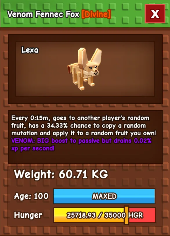 60KG Venom fennec fox super handsome, 15 seconds skill cd