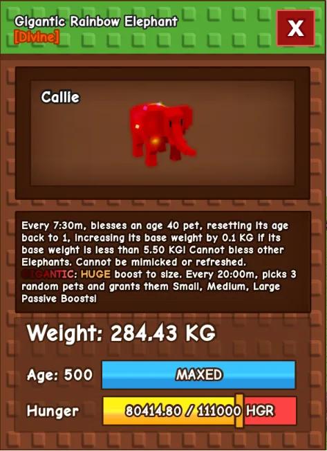 COLLOSSAL RBH ELEPHANT 284KG age 500 (RAINBOW HATCHED)