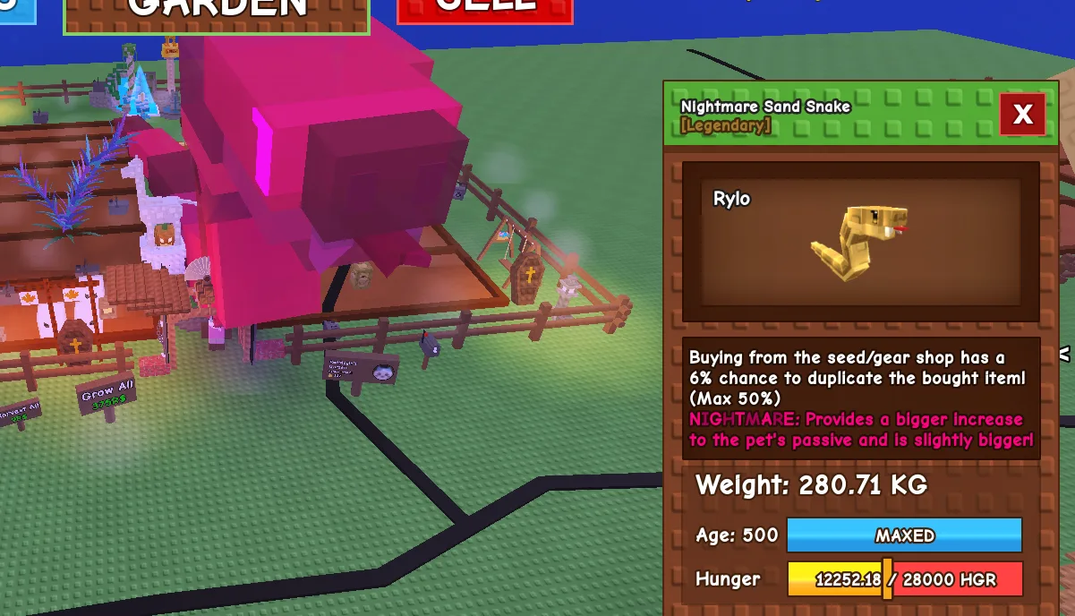 280KG+ Nightmare Sand Snake Legendary // super handsome // Age 500 Maxed // 6 Shop Item Duplicate Passive//not ostrich/i run out of tag others limit