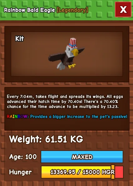 60KG - 61KG RAINBOW BALD EAGLE — Account account