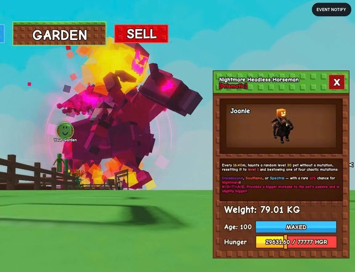 Pets -Prismatic - Nightmare Headless Horseman Titanic Level 100 79.01KG
