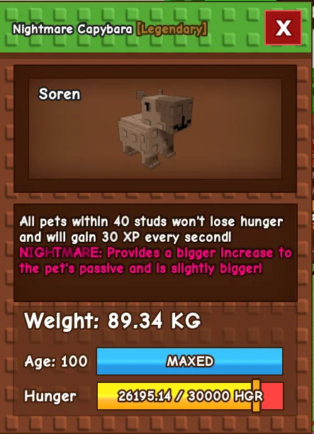Titan Capybara Nightmare Mutation 89.34Kg Age 100 Max stats Cheap and Fast delivery