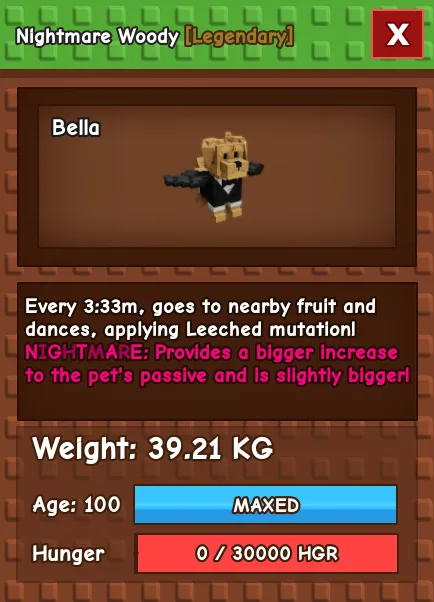 CHEAP 39.21kg Nightmare Woody! Gives Leeched Mutation Fast Delivery