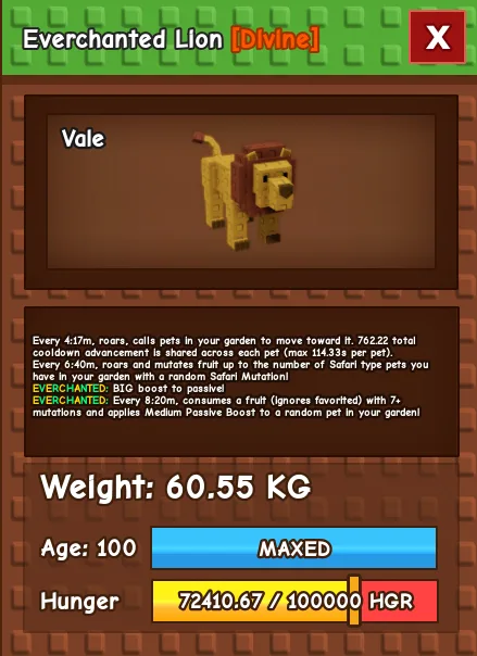 HUGE LION EVERCHANTED MUTATION 60 - 61 KG // HUGE SEMI TITANIC LION — Account account