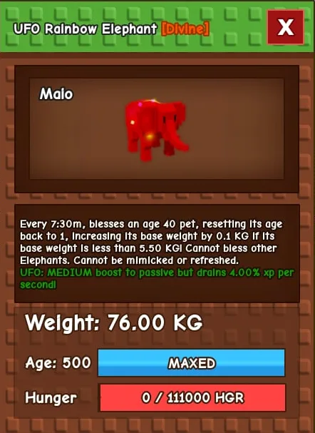 Rainbow Hatched Elephant 76KG Age 500 RBH Elephant with UFO Mutation!