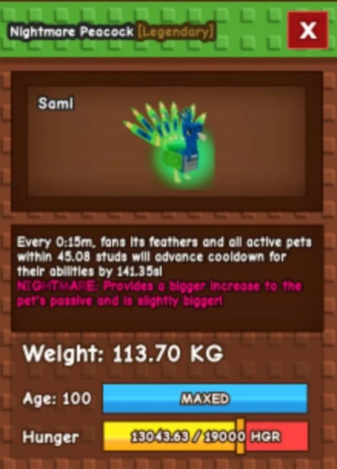 COLLOSAL PEACOCK 110KG - 113KG NO AGE BREAKER