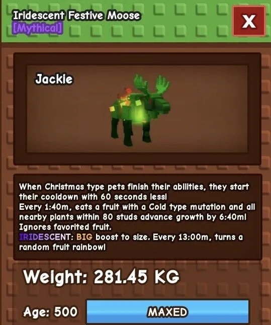 Iridescent Festive Moose Grow a garden (GAG). Digital pet. Fully boosted Age 500 GUARANTEED FAST DELIVERY