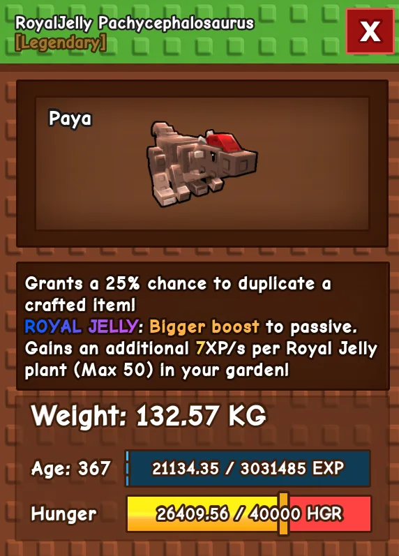 RoyalJelly Pachycephalosaurus Legendary 132KG 367 AGE
